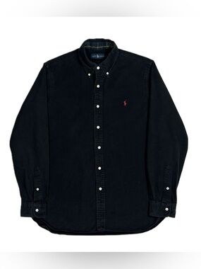 Ralph Lauren 100% cotton black red pony chamois button down shirt mens medium